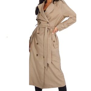 PrettyLittleThing Beige Double-Breasted Trench Coat Size XS